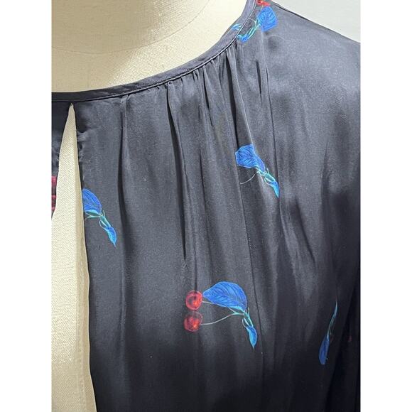 Cynthia Rowley Blue Cherry Print SEA BREEZE Maxi Flounce Hem Dress Sz 10 - Picture 4 of 16